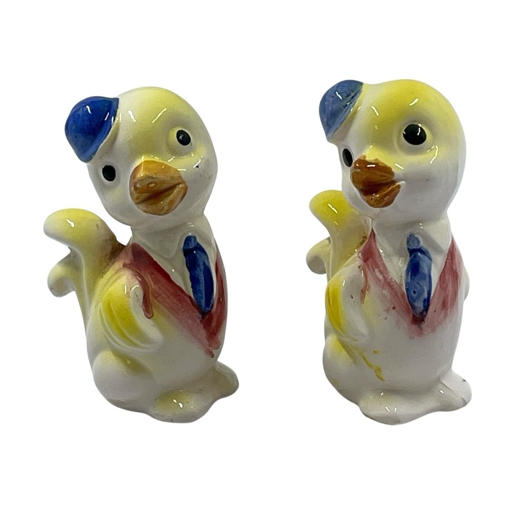 Dapper Duck Chalkware MCM Anthropomorphic Kitschy Japan 50s Shelf Decor Set
